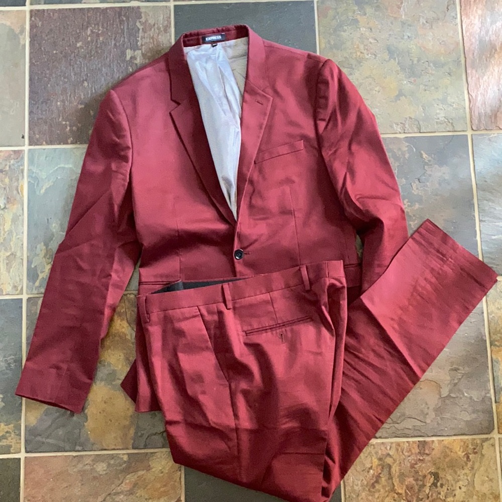 Extra Slim Burgundy Cotton Sateen Suit
